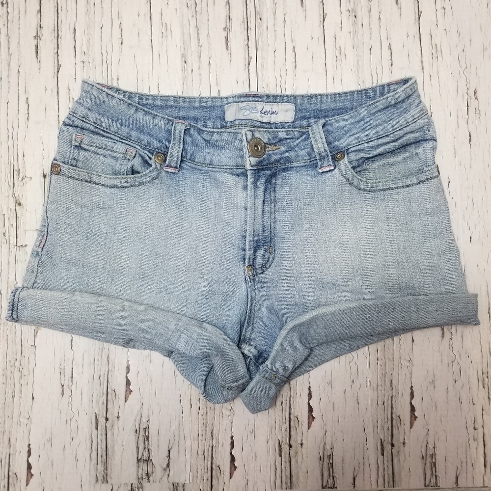 Denim Destressed Washed Shorts Pink Stitching Size 8 Vintage
